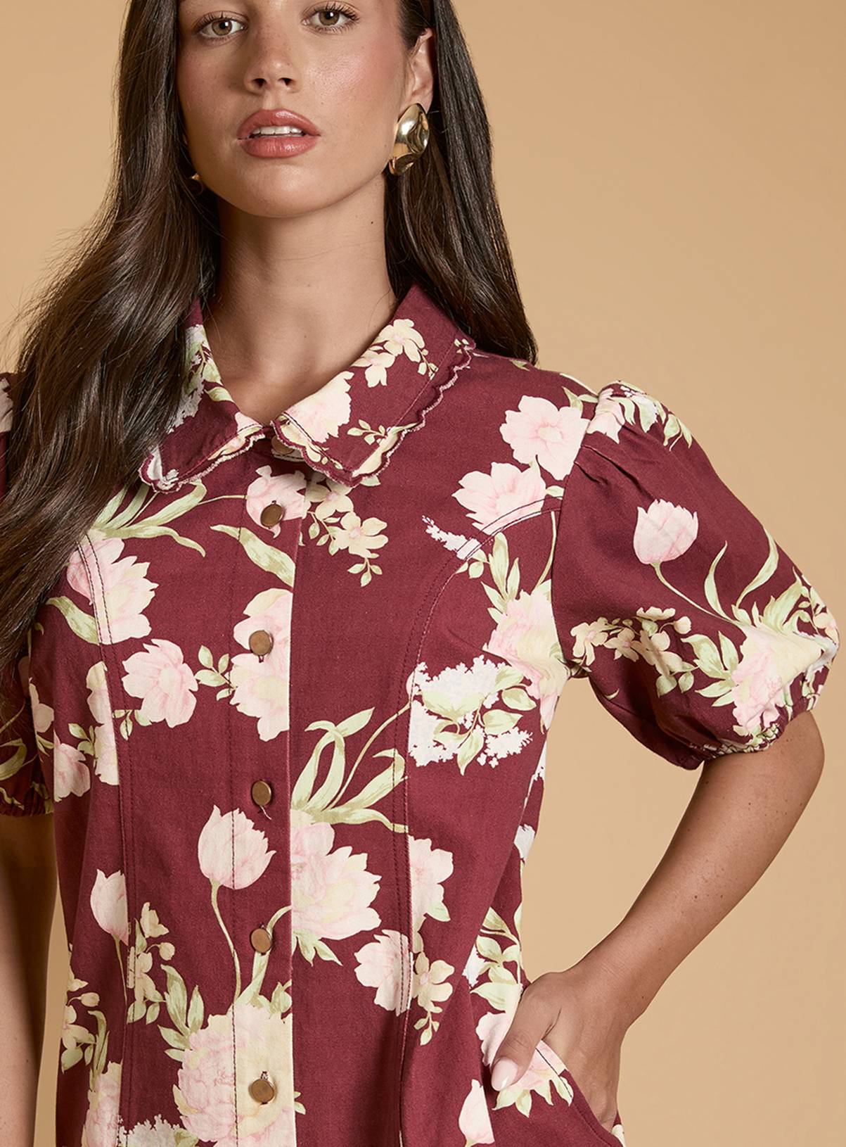 OASIS Printed Denim Puff Sleeve Dress 18 - Image 4
